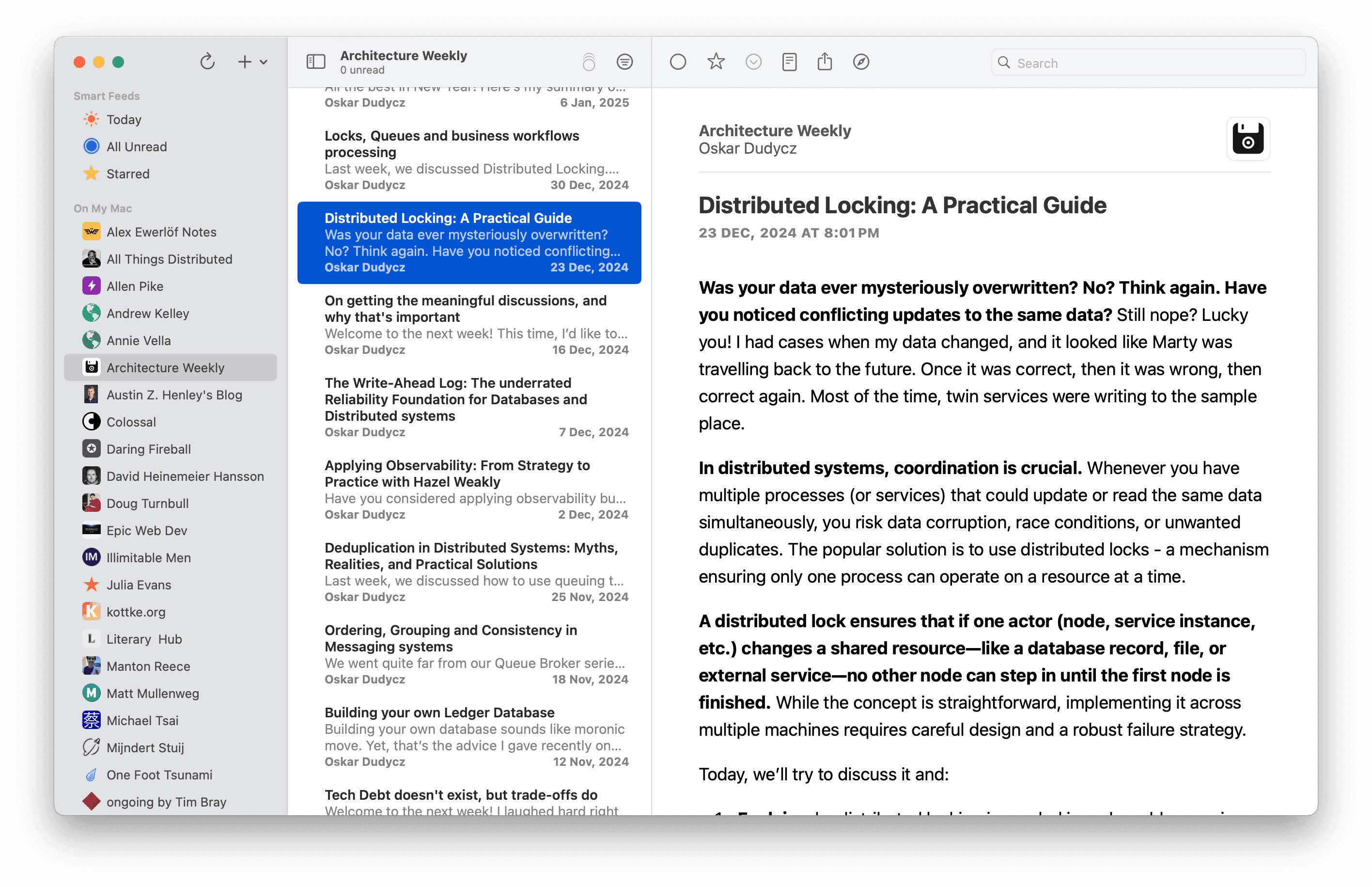 NetNewsWire RSS feed reader interface screenshot